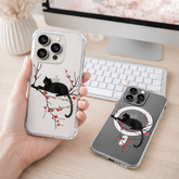 Black Cat Sakura iPhone Case , Samsung Case, Japanese Cherry Blossom Phone Cover, Elegant Cat Art, MagSafe Case