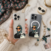 Fashion Girl and Cat iPhone Case , Samsung Case, Stylish Woman Illustration Phone Cover, Chic MagSafe Case