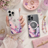 Pastel Floral Abstract iPhone Case , Samsung Case, Elegant Pink Purple Flower Phone Cover, MagSafe Case