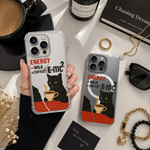 Black Cat Coffee Energy iPhone Case , Samsung Case, Funny Coffee Lover Phone Cover, Geeky Cat MagSafe Case