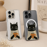 Black Cat Coffee Lover iPhone Case , Samsung Case, Minimalist Cat Mug Phone Cover, MagSafe Case