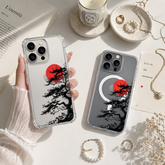 Japanese Bonsai Red Sun iPhone Case , Samsung Case, Zen Nature Art Phone Cover, MagSafe Case