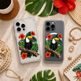 Tropical Toucan Bird iPhone Case , Samsung Case, Jungle Hibiscus Flower Phone Cover, MagSafe Case