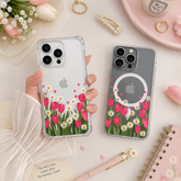 Pink Tulip Daisy Garden iPhone Case , Samsung Case, Cute Floral Spring Phone Cover, MagSafe Case