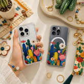 Modern Cactus Flower iPhone Case , Samsung Case, Bright Desert Art Phone Cover, MagSafe Case