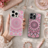 Pink Mandala Pattern iPhone Case , Samsung Case, Boho Floral Geometric Phone Cover, MagSafe Case