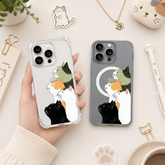 Cute Cat iPhone Case , Samsung Case, Aesthetic Cat Clear Phone Case, MagSafe Compatible Kitty Phone Cover for Cat Lovers