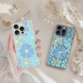 Blue Retro Flower iPhone Case , Samsung Case, Groovy Floral Clear Phone Case, MagSafe Compatible Aesthetic Flower Cover
