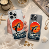 Whale Sunset iPhone Case , Samsung Case, Ocean Animal Clear Phone Case, MagSafe Compatible Aesthetic Whale Cover