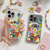 Retro Smiley Doodle iPhone Case , Samsung Case, Cute Y2K Sticker Clear Phone Case, MagSafe Compatible Happy Aesthetic Cover