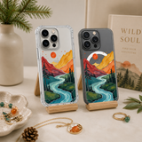 Mountain River Landscape iPhone 16 Pro Max Case, Scenic Nature Clear Phone Case, MagSafe Compatible Adventure Art Cover