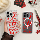 Red HA Horror iPhone Case , Samsung Case, Creepy Joker Style Clear Phone Case, MagSafe Compatible Dark Aesthetic Cover