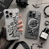 Flying Bats Halloween iPhone Case , Samsung Case, Spooky Bat Swarm Clear Phone Case, MagSafe Compatible Gothic Cover