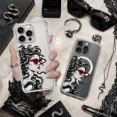 Medusa Red Sunglasses iPhone Case , Samsung Case, Fashion Snake Hair Clear Phone Case, MagSafe Compatible Mythology Cover