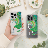Abstract Green Phoenix iPhone Case , Samsung Case, Fantasy Bird Art Clear Phone Case, MagSafe Compatible Surreal Cover