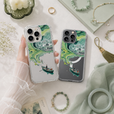 Japanese Wave Village iPhone Case , Samsung Case, Oriental Landscape Clear Phone Case, MagSafe Compatible Scenic Art Cover