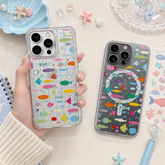 Colorful Fish Pattern iPhone Case , Samsung Case, Cute Ocean Grid Clear Phone Case, MagSafe Compatible Playful Cover