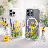 Wildflower Clear Phone Case, MagSafe Floral iPhone Case, Pressed Flower Style Case, Purple Yellow Daisy Phone Cover, Gift for Her