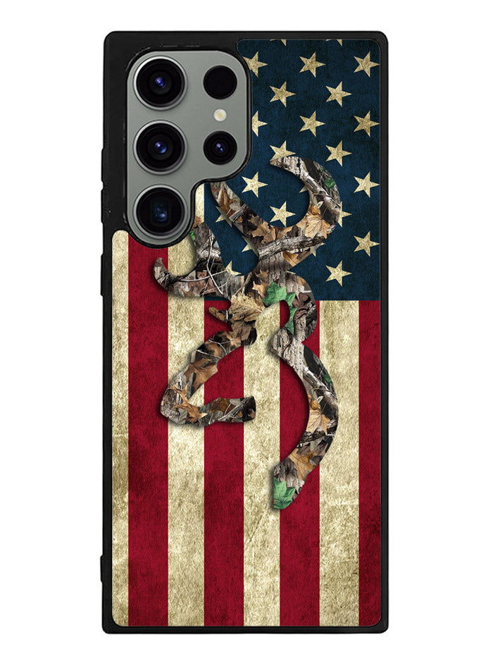 Browning Deer Real Tree Camo USA Flag Samsung Galaxy S23 Ultra 5G Case