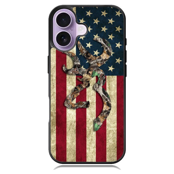 Browning Deer Real Tree Camo Usa Flag iPhone 16 Case DC0245
