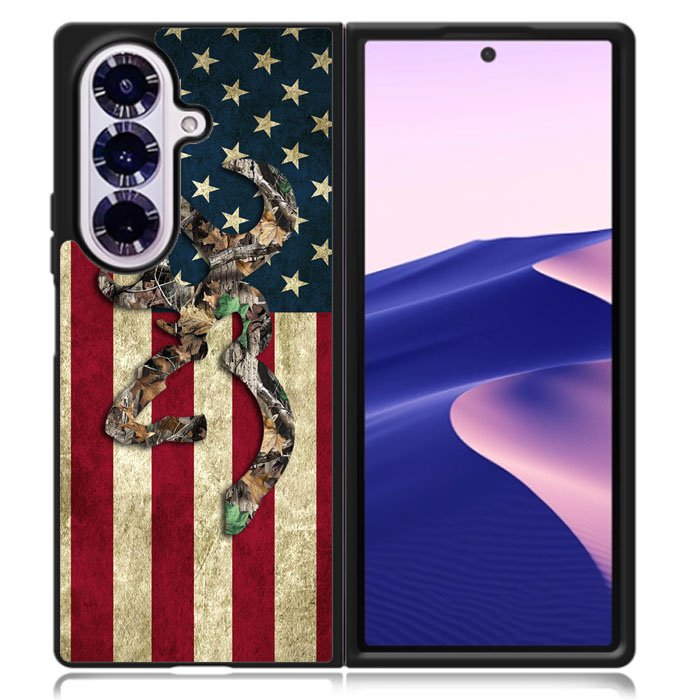 Browning Deer Real Tree Camo Usa Flag Samsung Galaxy Z Fold 7 Case DC0245