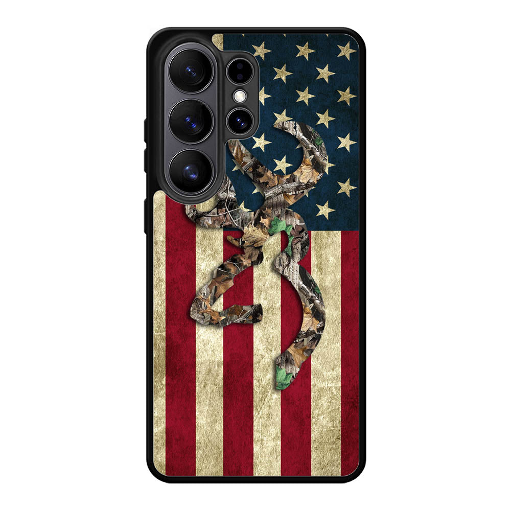 Browning Deer Real Tree Camo USA Flag Samsung Galaxy S26 Ultra phone case