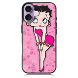 Betty Boop Pink Background Flowers iPhone 16 Plus Case DC0179