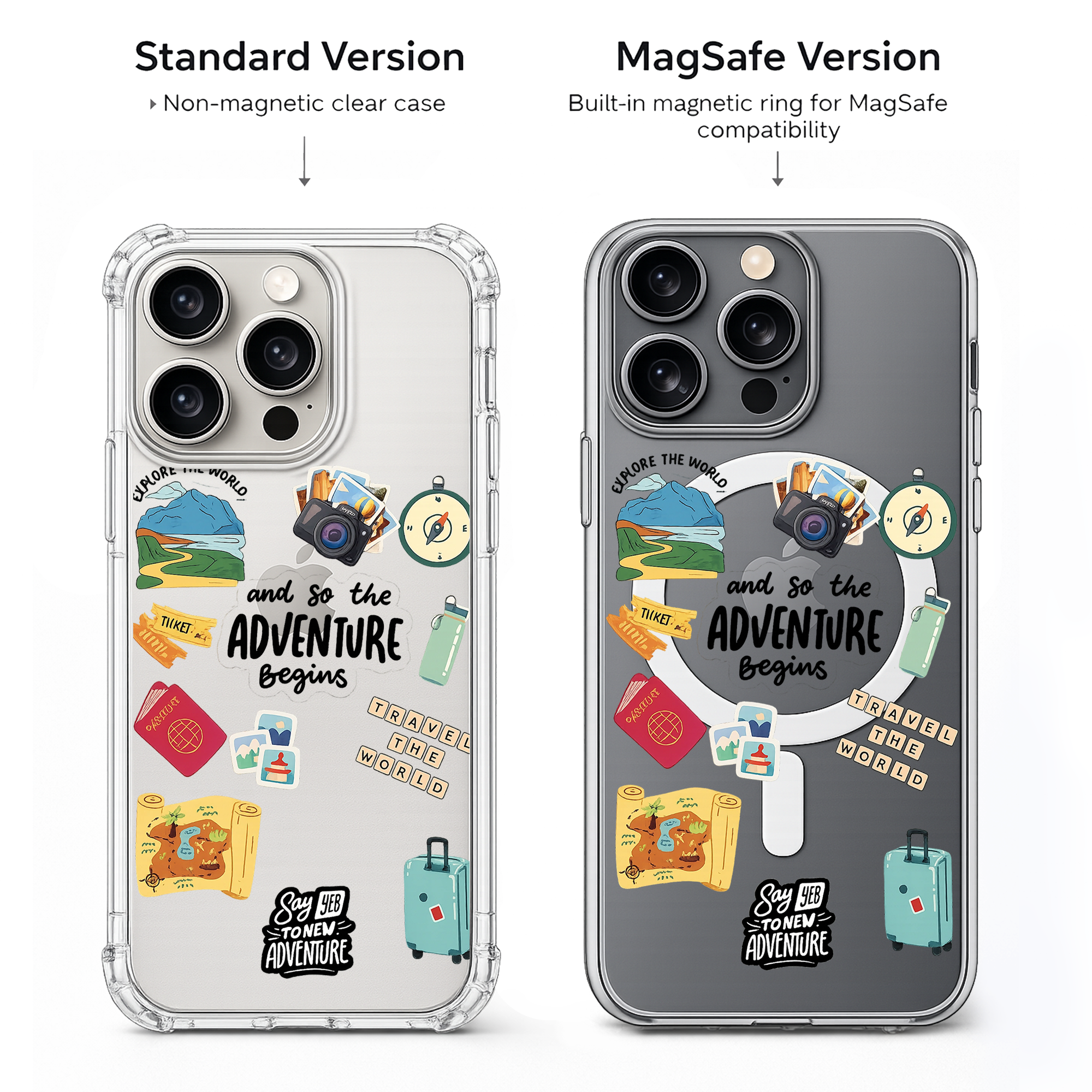 Adventure Travel Phone Case for iPhone & Samsung | Cute Clear MagSafe