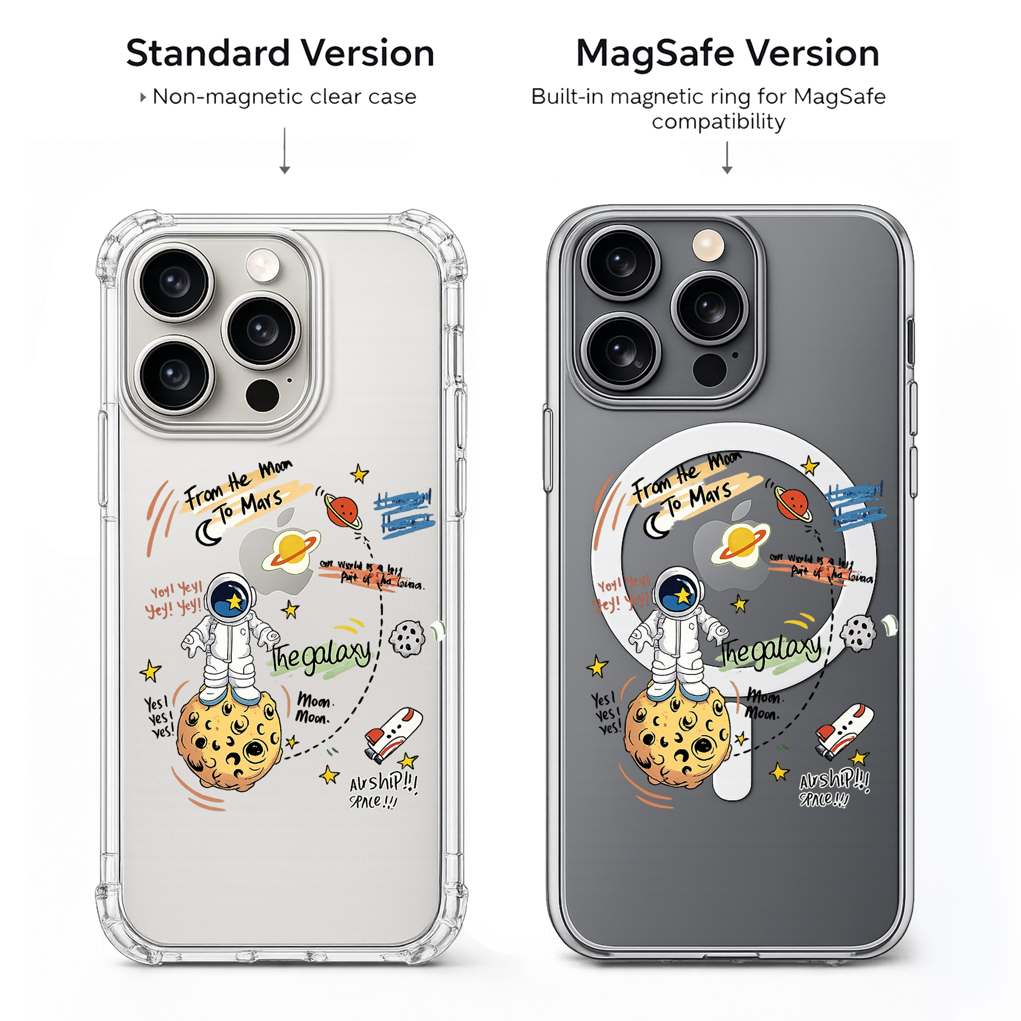 Cute Astronaut Space Phone Case for iPhone & Samsung | Clear MagSafe Galaxy Cover