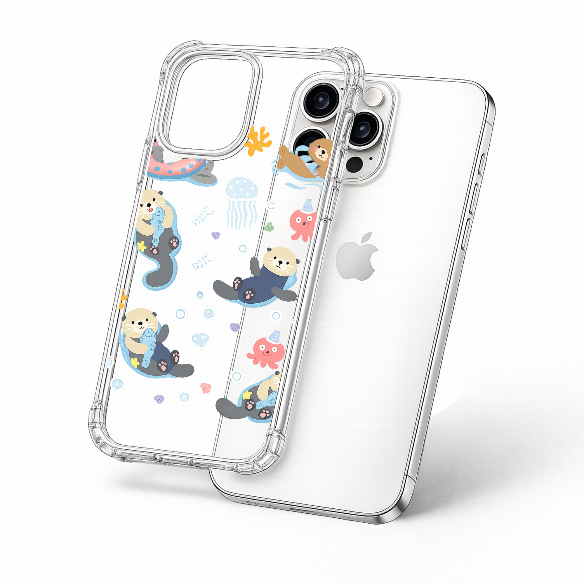 Cute Sea Otter Clear Phone Case, MagSafe Otter iPhone Case, Kawaii Ocean Animal Case, Transparent Jellyfish Octopus Cover, Gift for Her