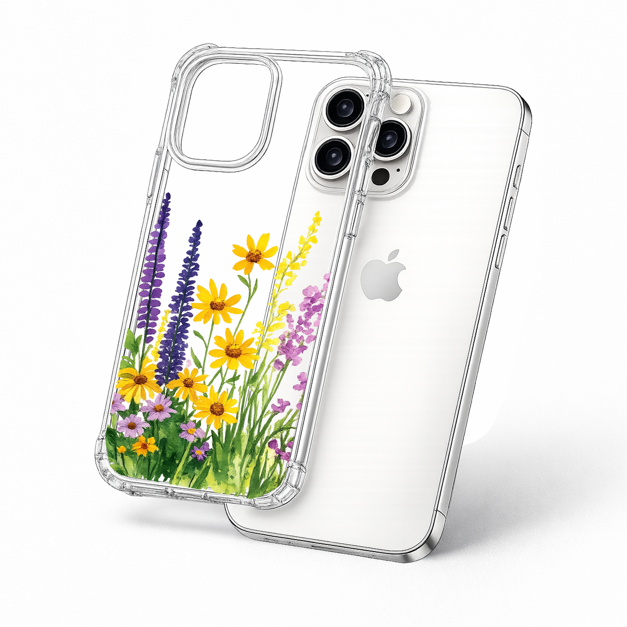 Wildflower Clear Phone Case, MagSafe Floral iPhone Case, Pressed Flower Style Case, Purple Yellow Daisy Phone Cover, Gift for Her