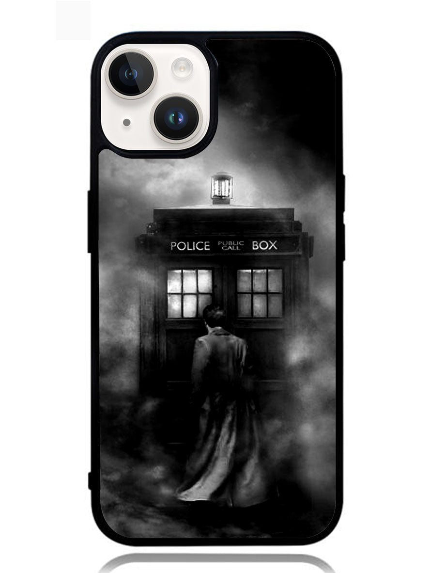 Doctor Who Tardis Police Box Black White Google iPhone 14 Plus Case BLN0651