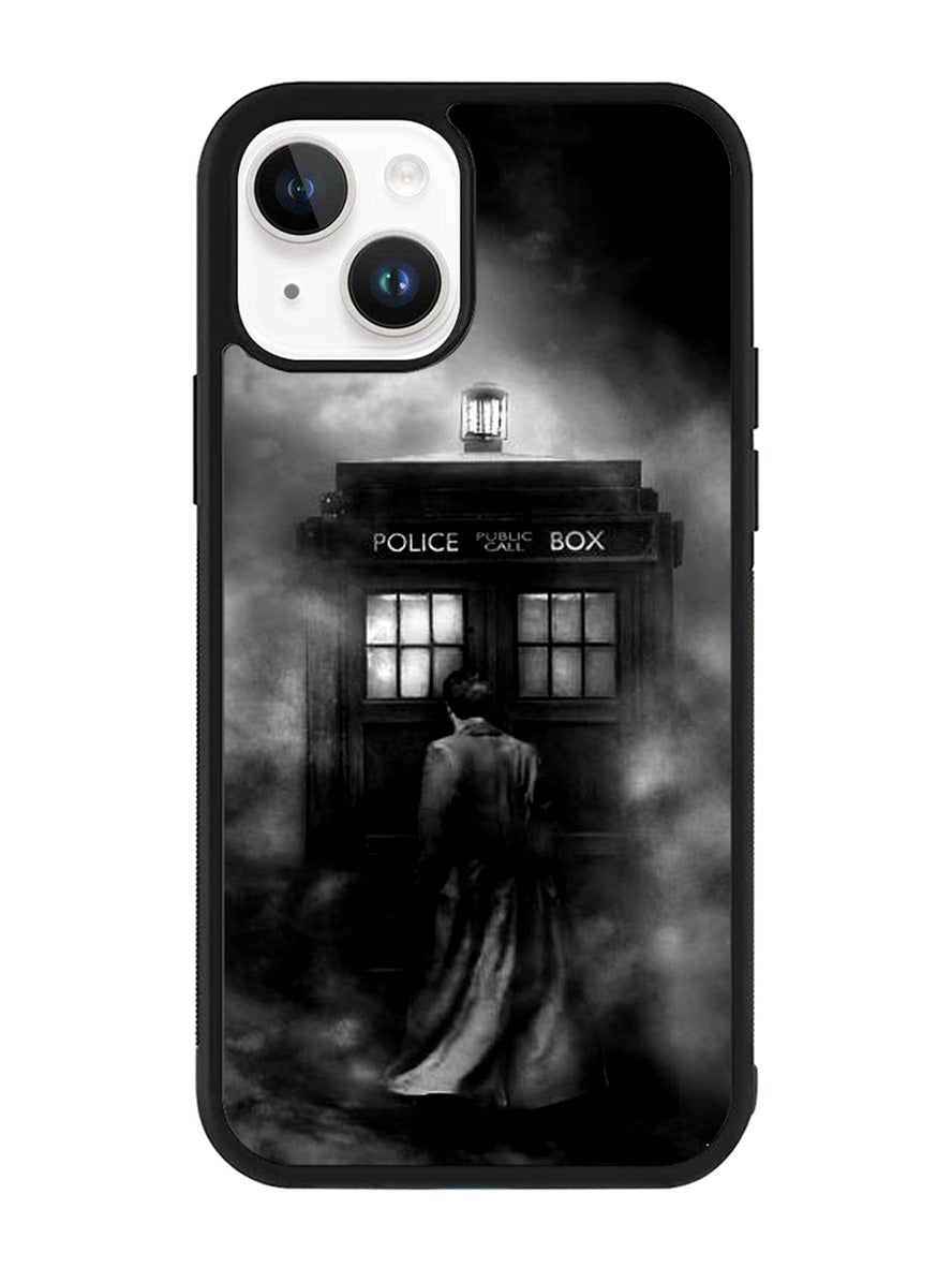 Doctor Who Tardis Police Box Black White iPhone 15 Case BLN0651