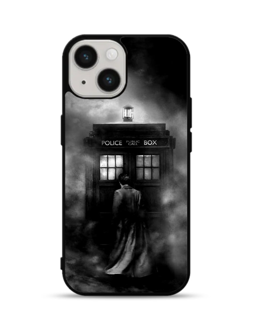 Doctor Who Tardis Police Box Black White iPhone 15 Plus Case
