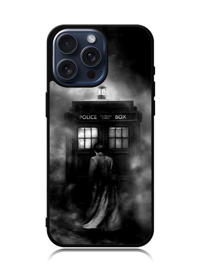 Doctor Who Tardis Police Box Black White iPhone 15 Pro Max Case