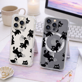 Black Cat Clear iPhone Case , Samsung Case, Cute Kitty Phone Case, Kawaii Cat Lover Gift, MagSafe Compatible Protective Case