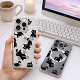 Black Cat Clear iPhone Case , Samsung Case, Cute Kitty Phone Case, Kawaii Cat Lover Gift, MagSafe Compatible Protective Case