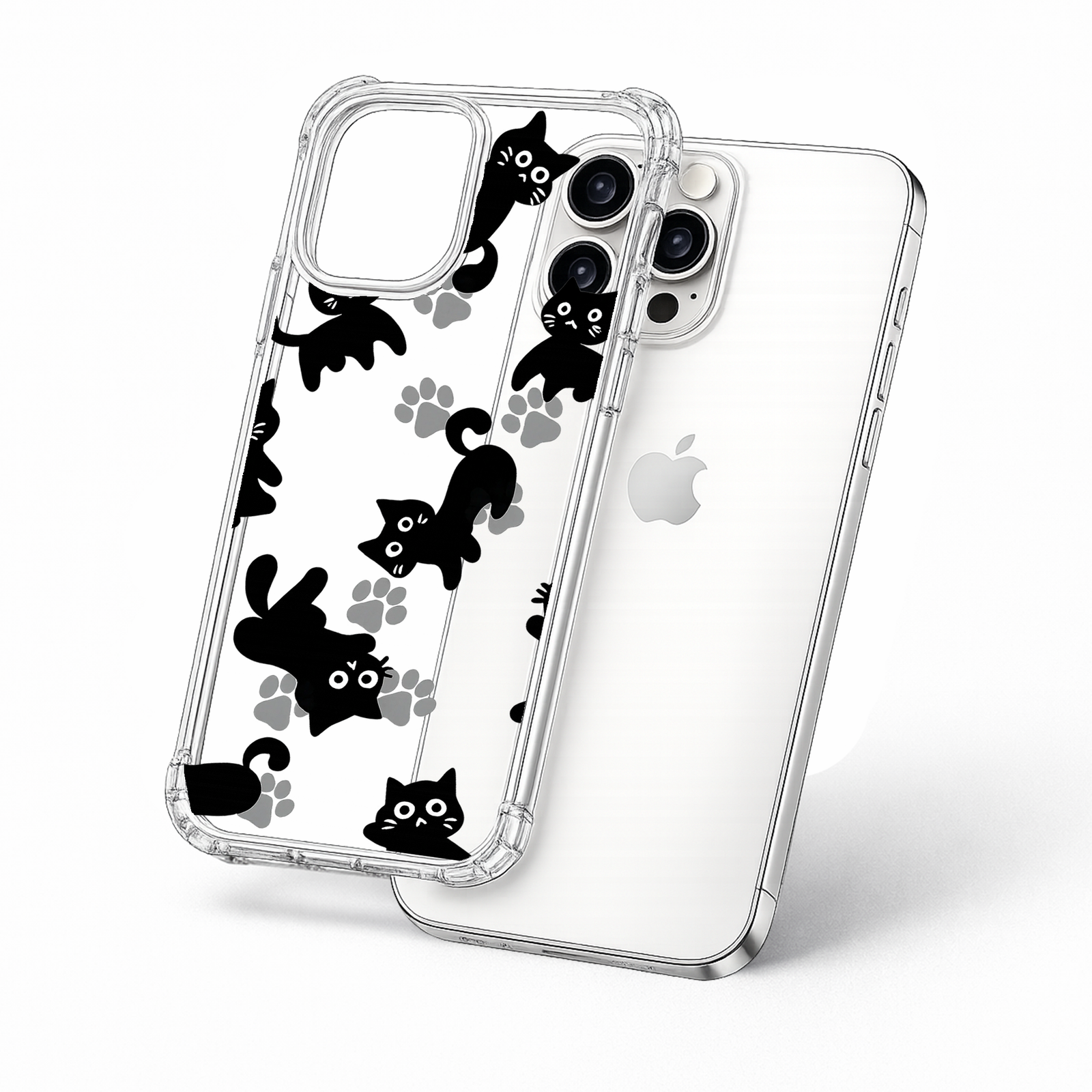 Black Cat Clear iPhone Case , Samsung Case, Cute Kitty Phone Case, Kawaii Cat Lover Gift, MagSafe Compatible Protective Case