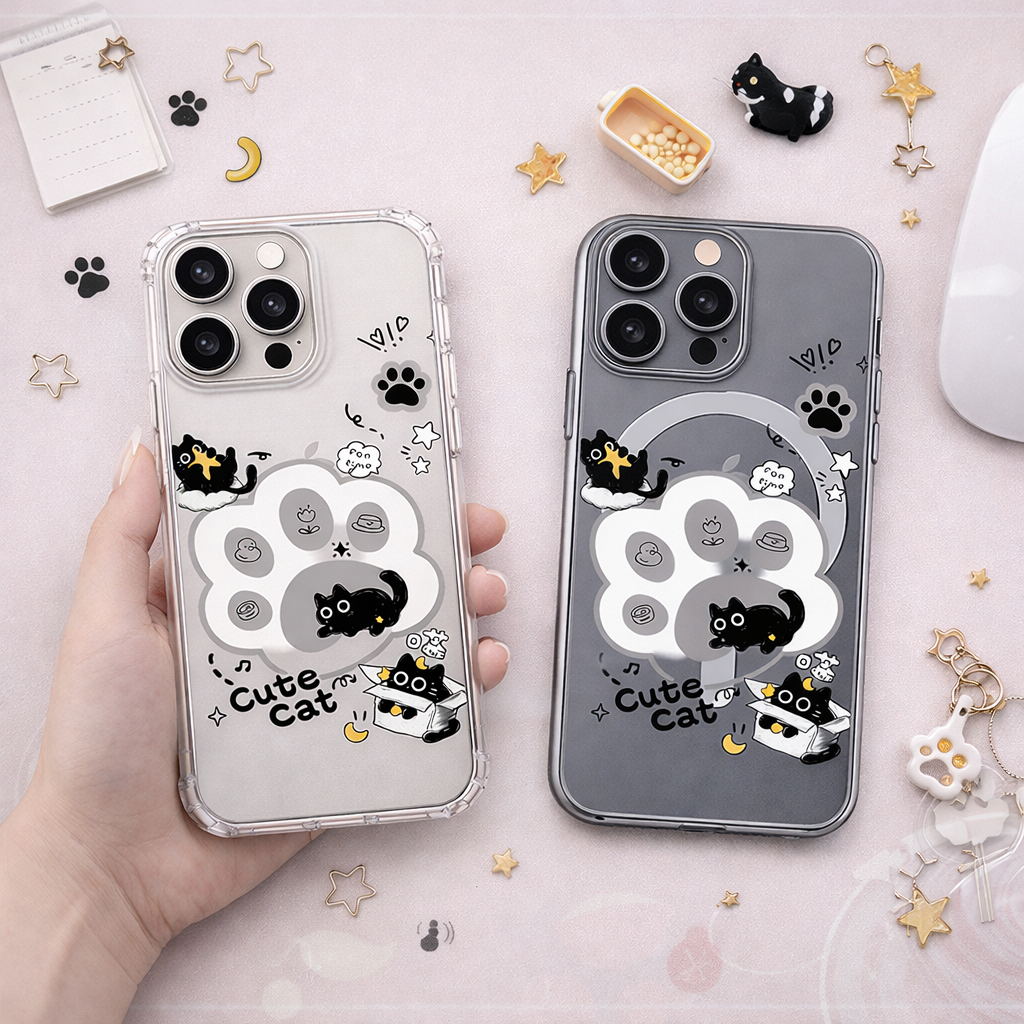 Cute Cat Paw iPhone Case , Samsung Case, Kawaii Black Cat Phone Case, Cartoon Kitty MagSafe Case, Cat Lover Gift Clear Cover