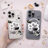 Cute Cat Paw iPhone Case , Samsung Case, Kawaii Black Cat Phone Case, Cartoon Kitty MagSafe Case, Cat Lover Gift Clear Cover