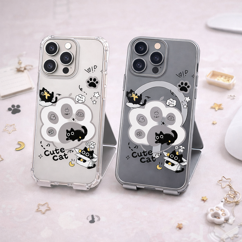 Cute Cat Paw iPhone Case , Samsung Case, Kawaii Black Cat Phone Case, Cartoon Kitty MagSafe Case, Cat Lover Gift Clear Cover