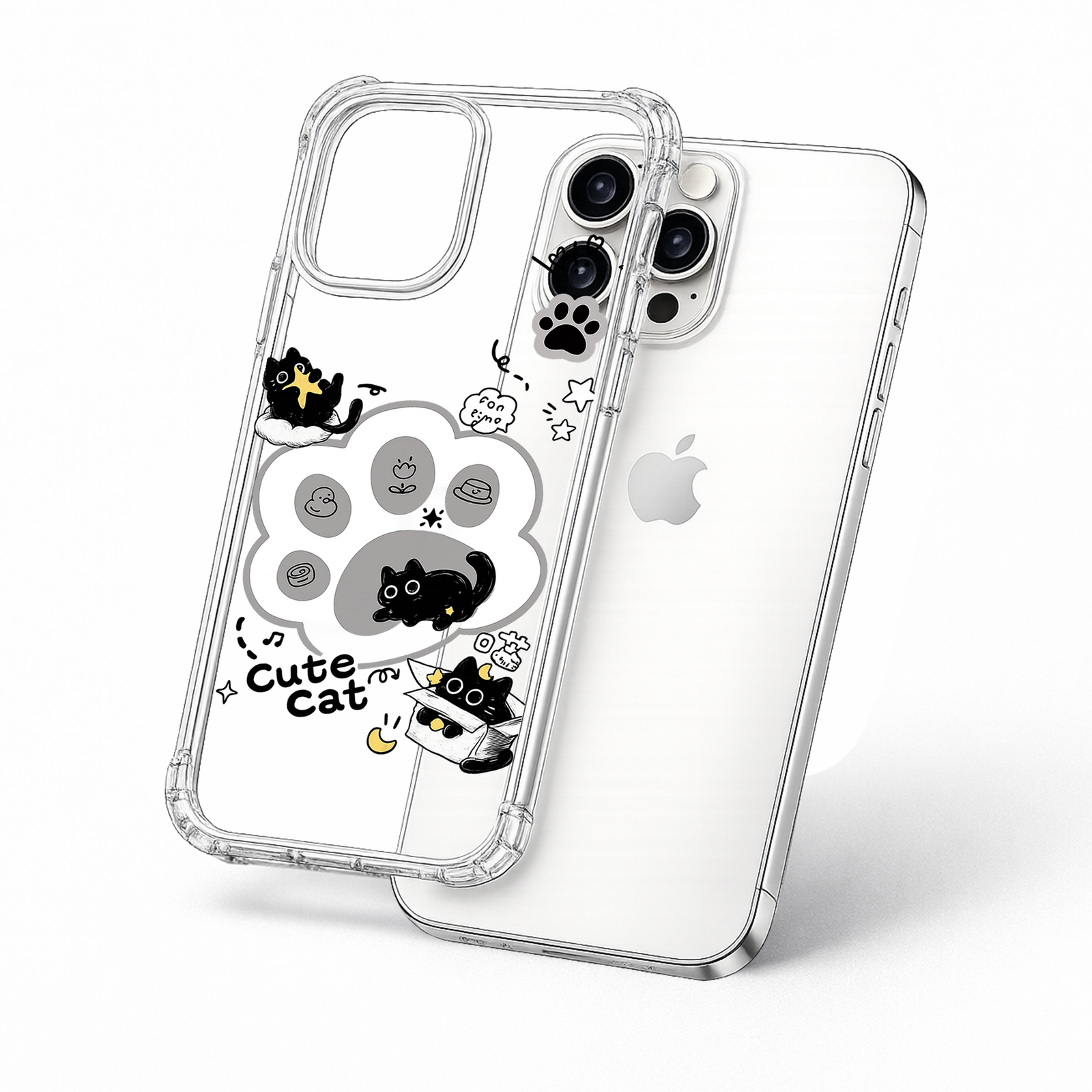 Cute Cat Paw iPhone Case , Samsung Case, Kawaii Black Cat Phone Case, Cartoon Kitty MagSafe Case, Cat Lover Gift Clear Cover