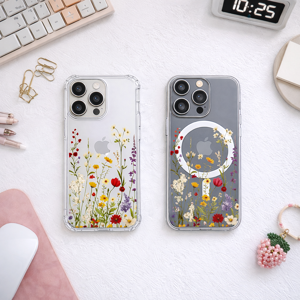 Wildflower Clear iPhone Case , Samsung Case, Floral Garden Phone Cover, Botanical Aesthetic Case, MagSafe Flower Lover Gift