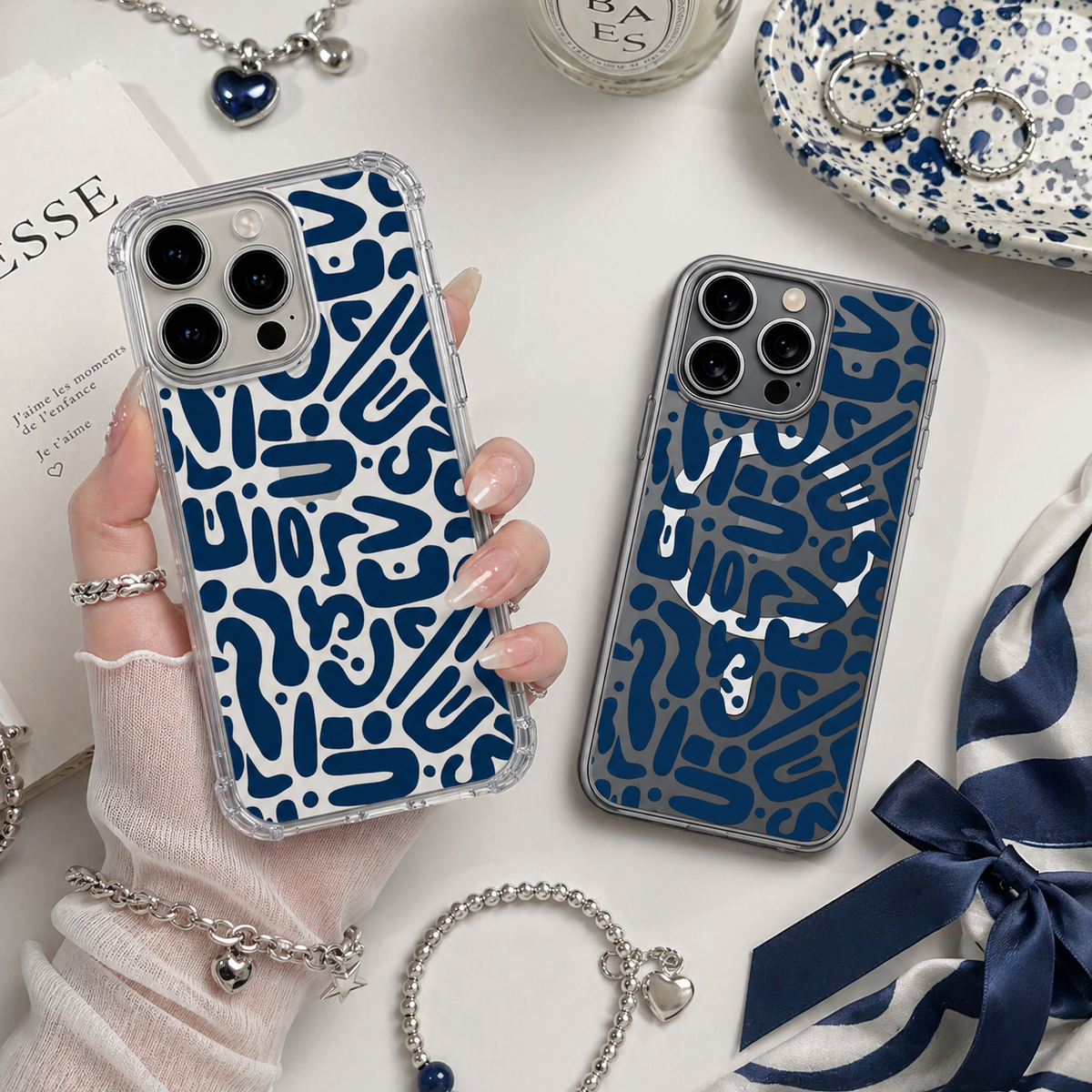 Blue Abstract Pattern iPhone Case , Samsung Case, Minimalist Modern Phone Cover, Contemporary Art MagSafe Case, Stylish Cover