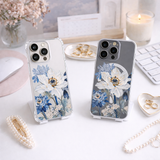 Blue White Floral iPhone Case , Samsung Case, Elegant Botanical Phone Cover, Vintage Flower MagSafe Case, Chic Garden Aesthetic Gift