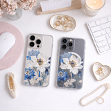 Blue White Floral iPhone Case , Samsung Case, Elegant Botanical Phone Cover, Vintage Flower MagSafe Case, Chic Garden Aesthetic Gift