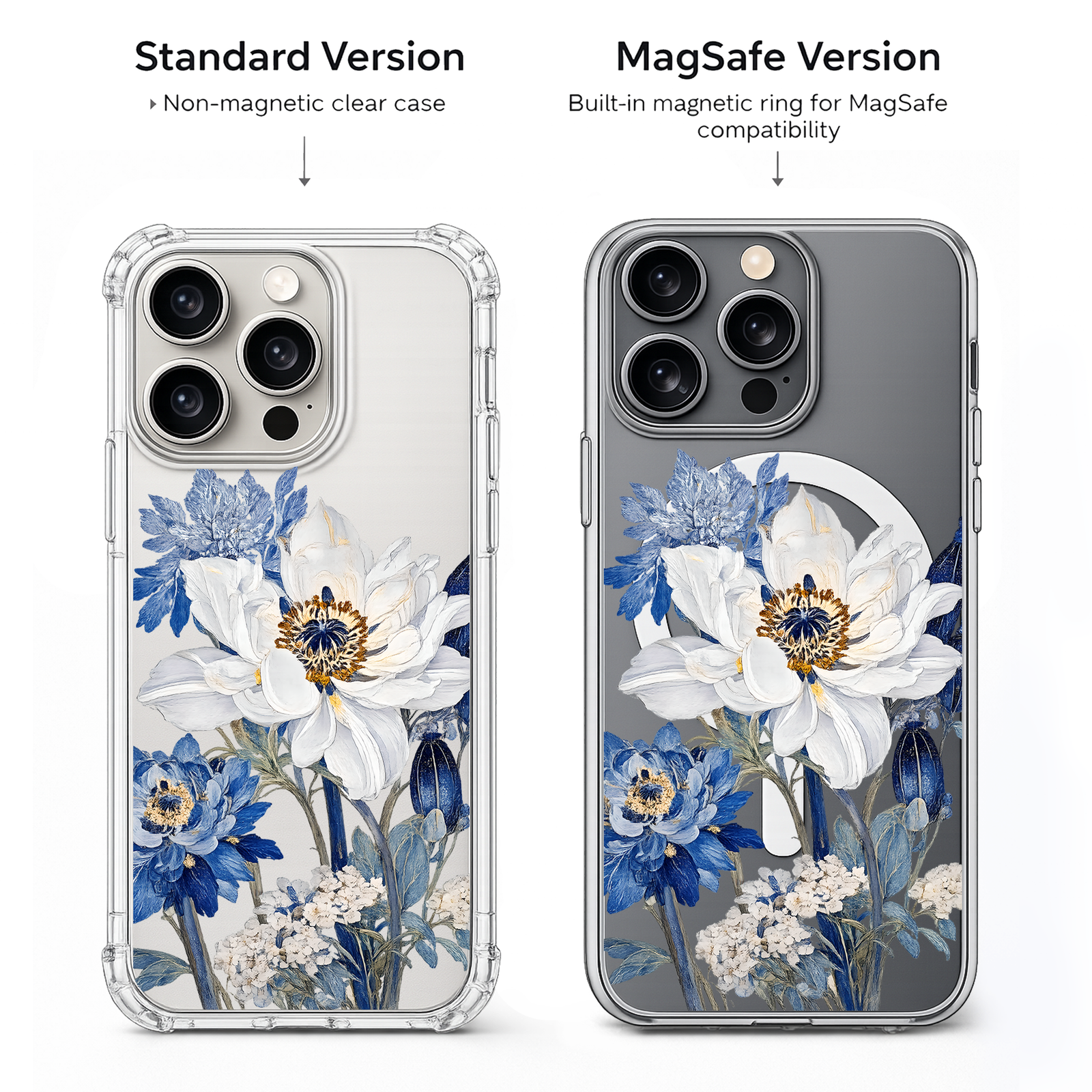 Blue White Floral iPhone Case , Samsung Case, Elegant Botanical Phone Cover, Vintage Flower MagSafe Case, Chic Garden Aesthetic Gift