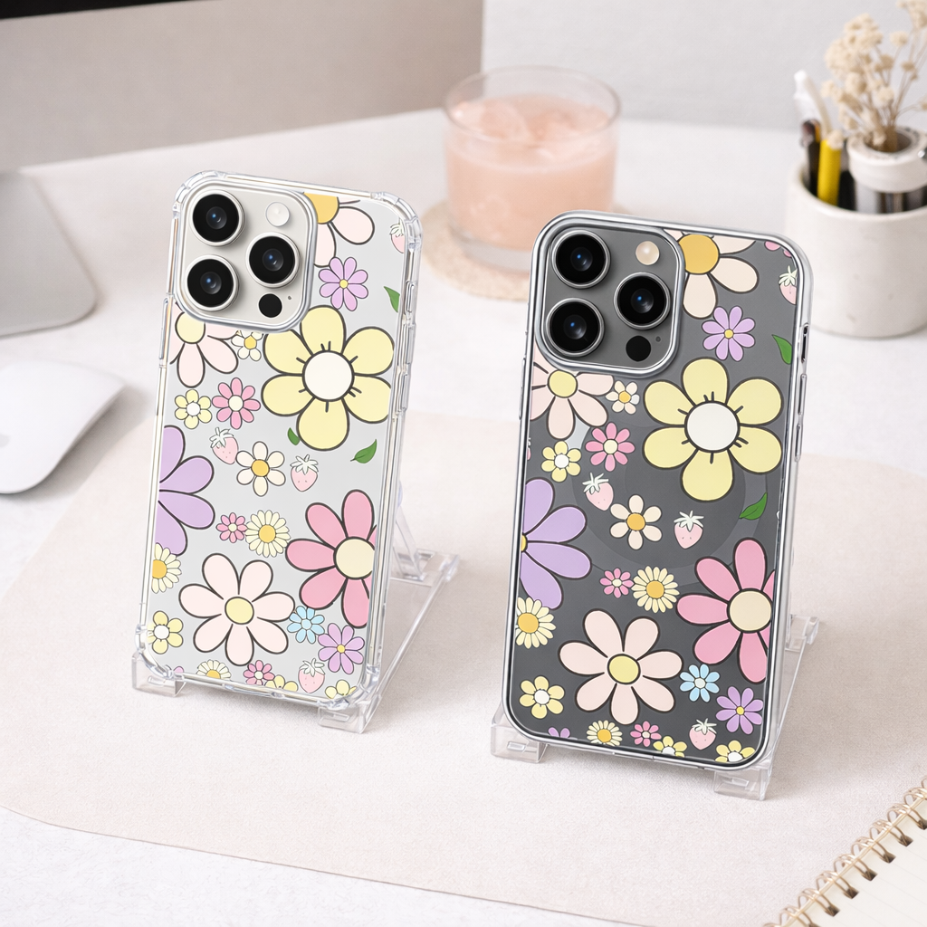 Retro Daisy Flower iPhone Case , Samsung Case, Groovy Floral Phone Cover, Pastel Flower MagSafe Case, Cute Aesthetic 70s Style Gift