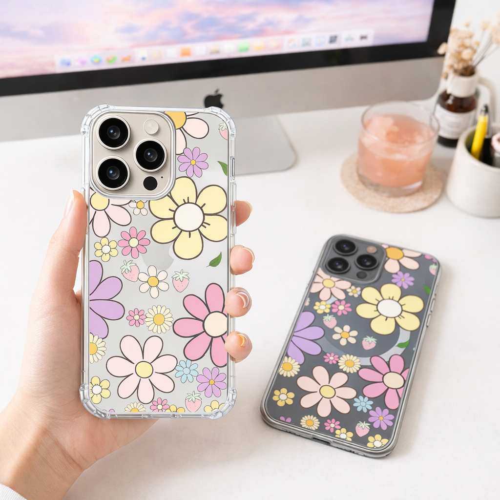 Retro Daisy Flower iPhone Case , Samsung Case, Groovy Floral Phone Cover, Pastel Flower MagSafe Case, Cute Aesthetic 70s Style Gift