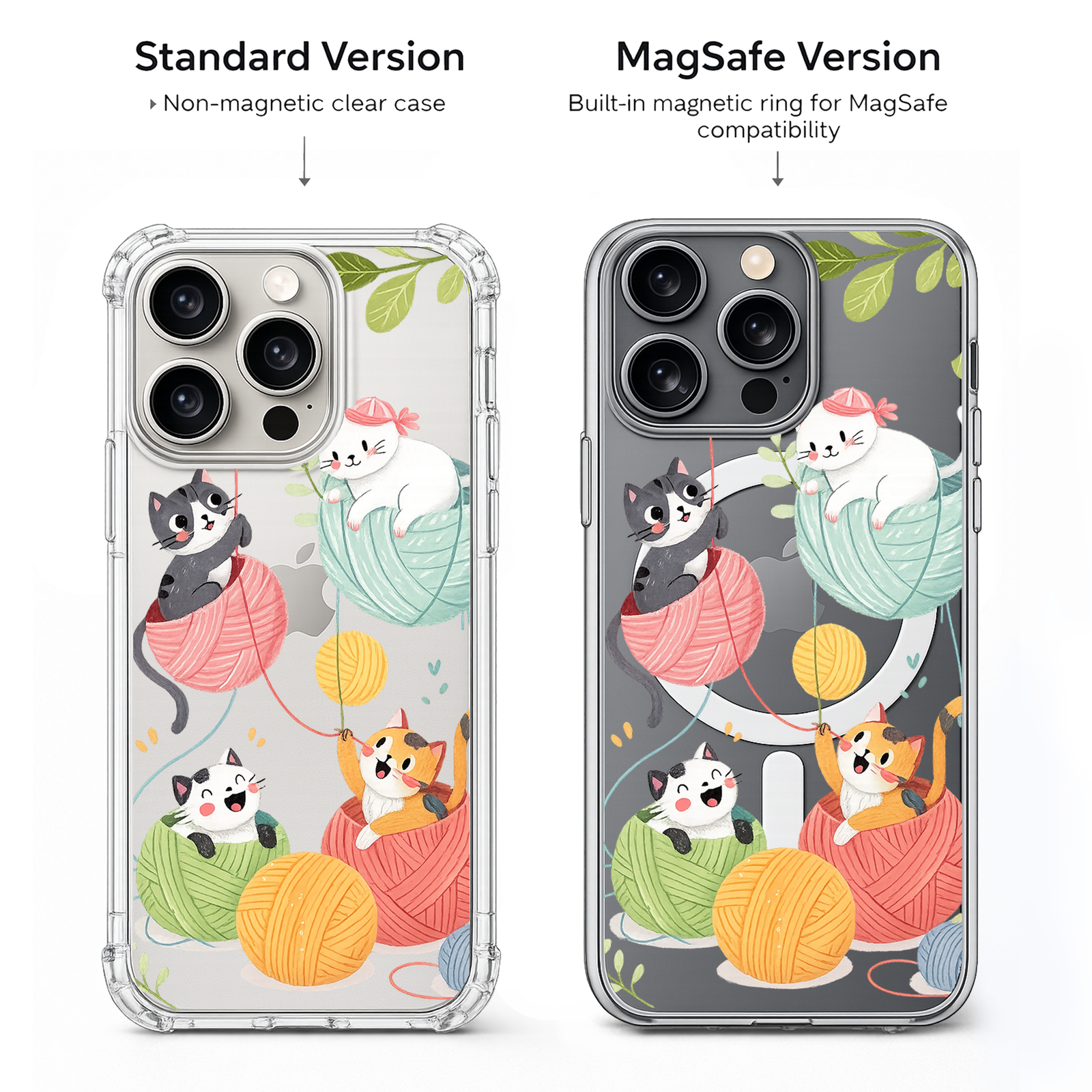 Cute Knitting Cat iPhone Case , Samsung Case, Kawaii Kitty Yarn Phone Cover, Cat Lover MagSafe Case, Cozy Craft Aesthetic Gift